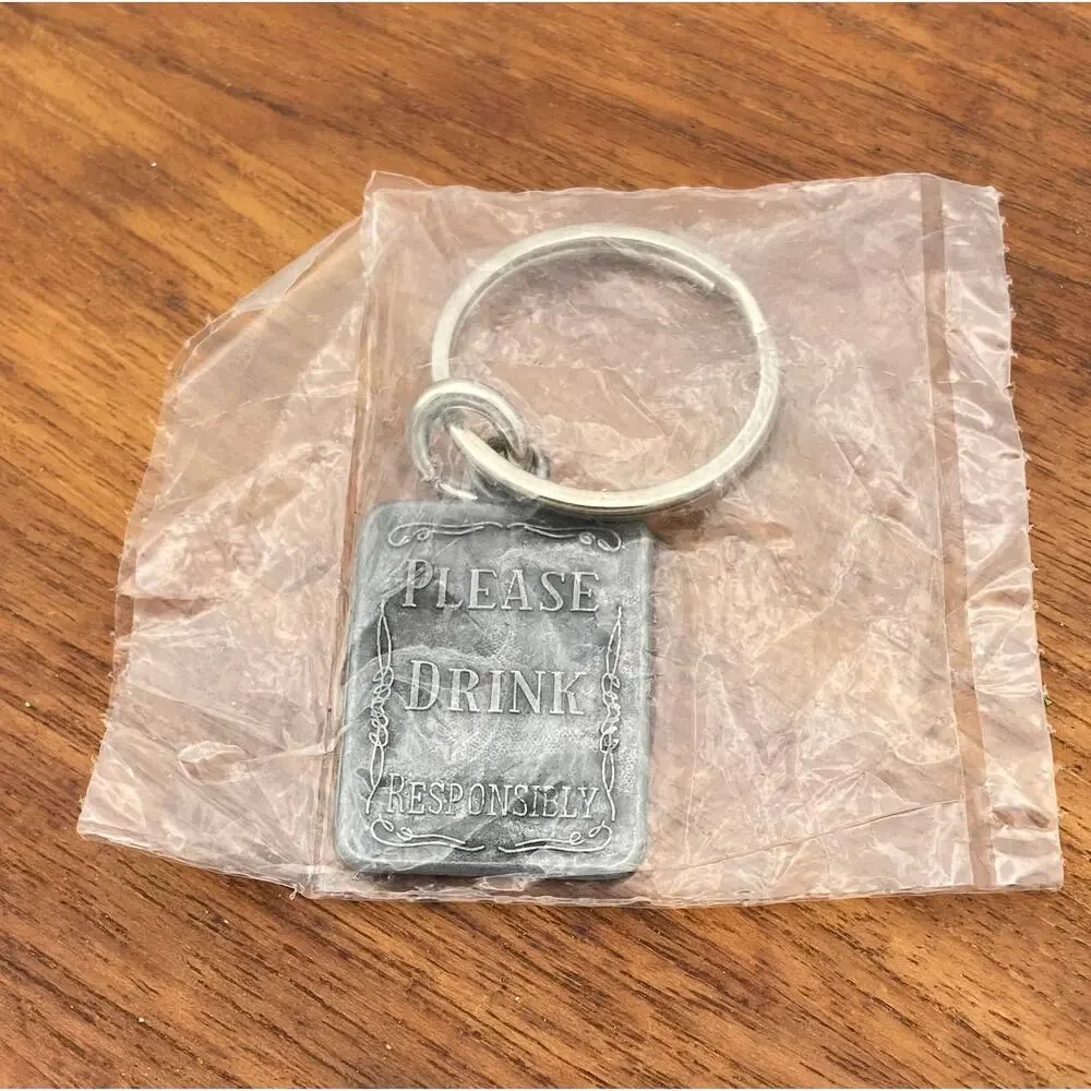 Vintage Jack Daniels Metal Keychain Tenn Whiskey Please Drink Responsibly NIP